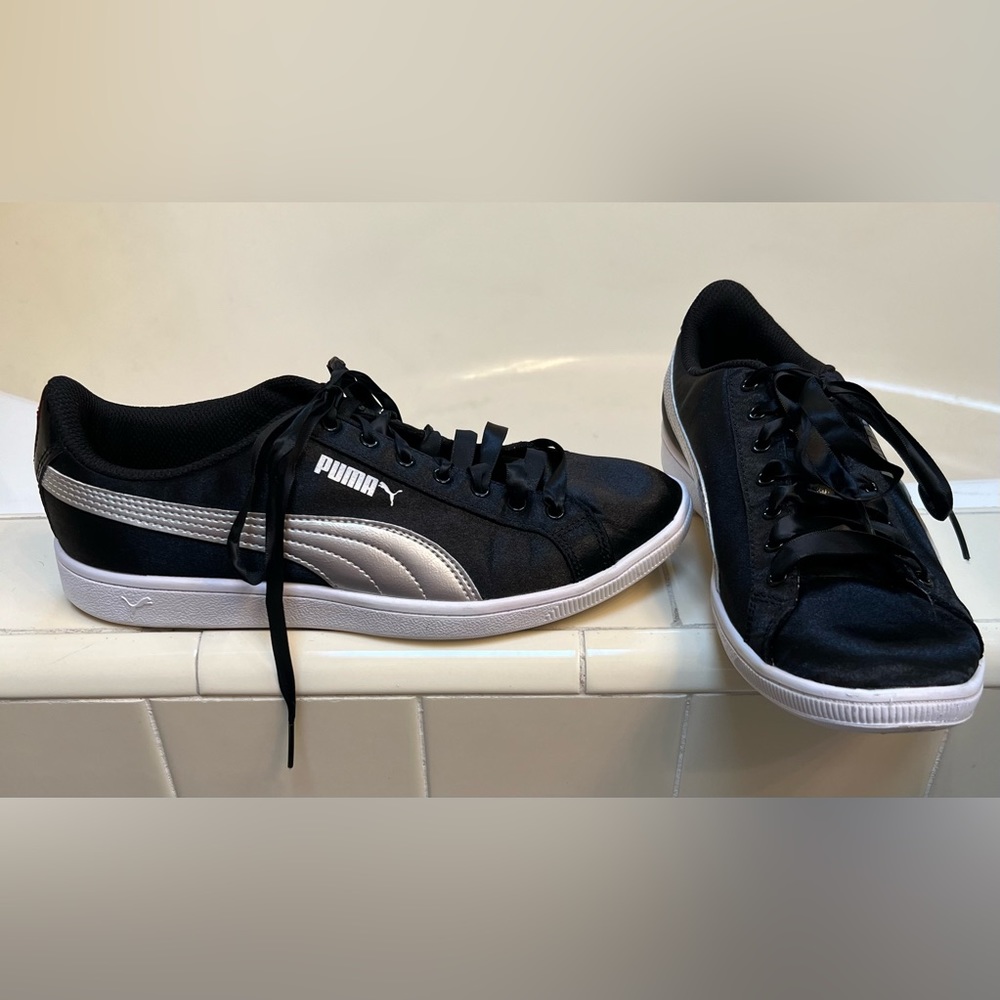 Womens satin Pumas with ribbon laces